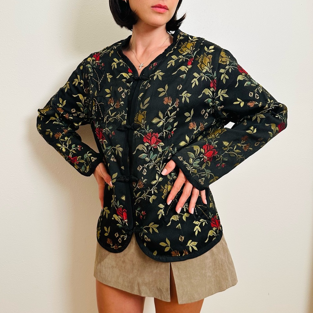 Vintage Graff Byum Floral Embroidered Jacket Blazer Jacquard Kimono